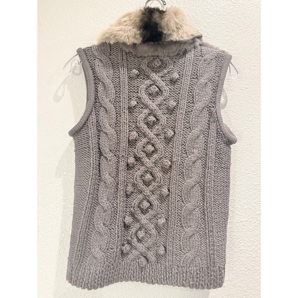 June Rabbit Fur Wool Knit Chunky Vest Womens Old Money Small Grey Boho Zip Sm - Picture 4 of 10